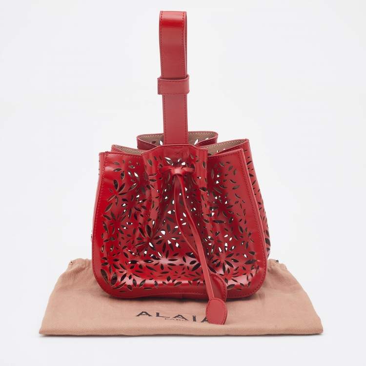 Pre Owned Alaia Red Perforated Leather Small Rose Marie Bucket Bag