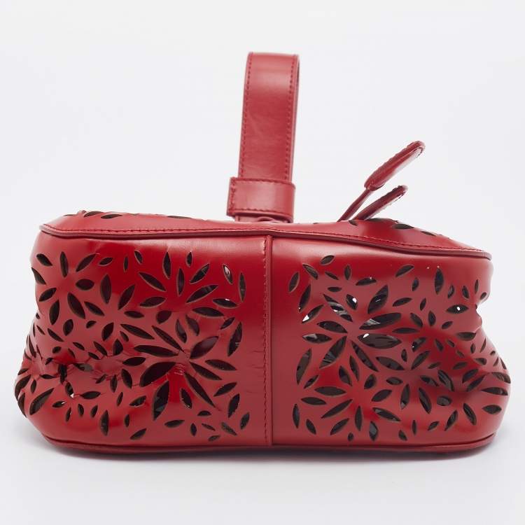 Pre Owned Alaia Red Perforated Leather Small Rose Marie Bucket Bag