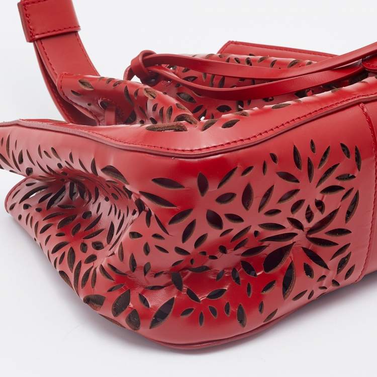 Pre Owned Alaia Red Perforated Leather Small Rose Marie Bucket Bag