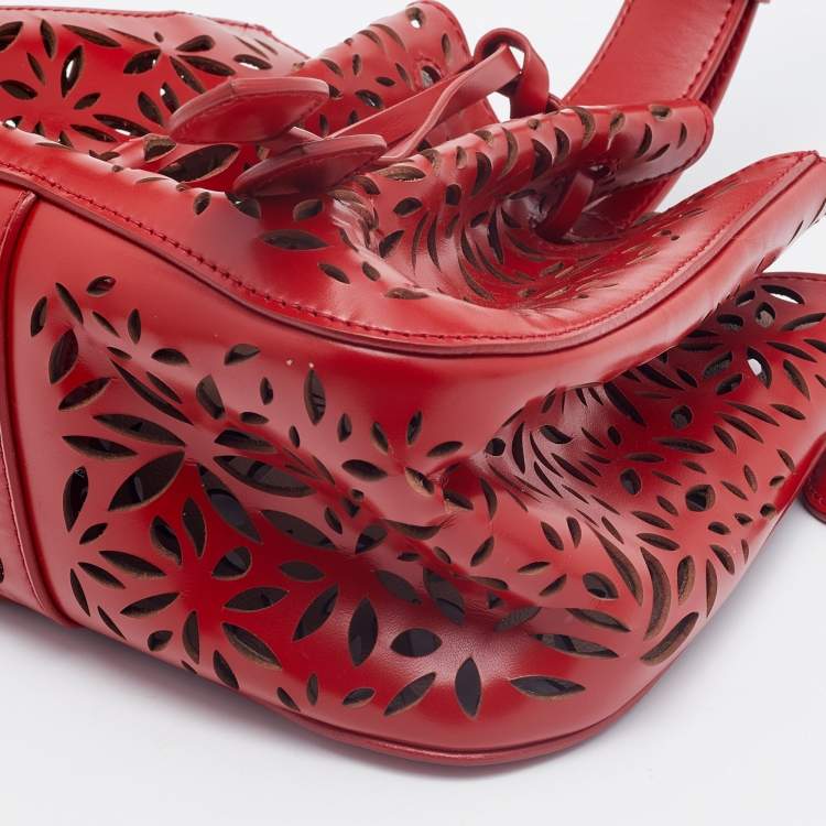 Pre Owned Alaia Red Perforated Leather Small Rose Marie Bucket Bag