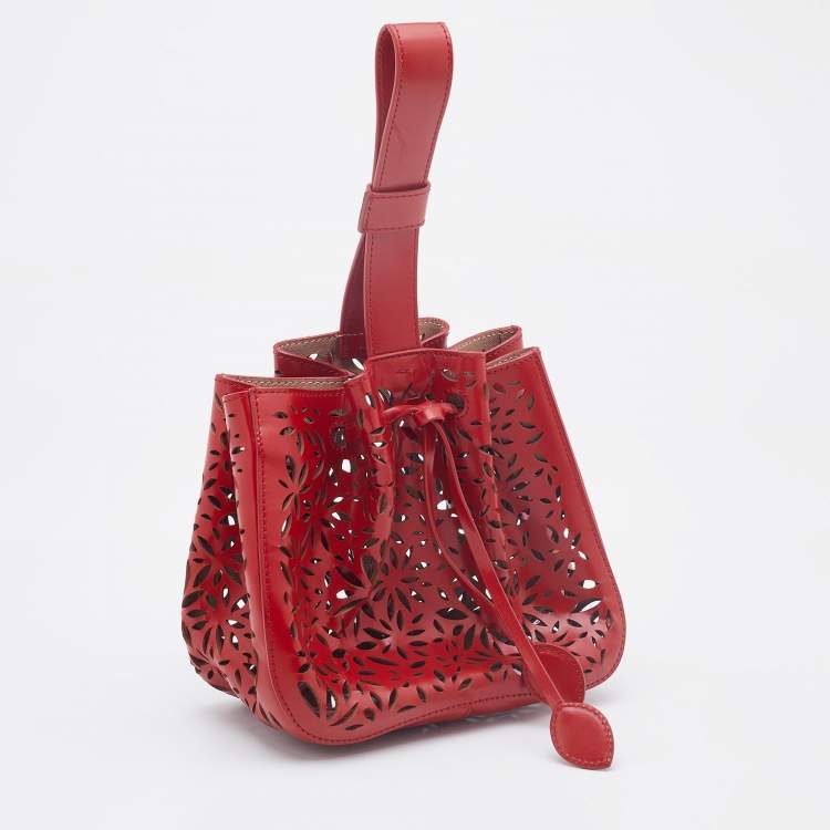 Pre Owned Alaia Red Perforated Leather Small Rose Marie Bucket Bag