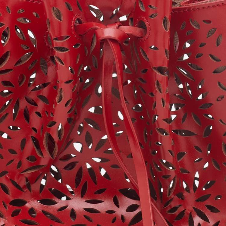 Pre Owned Alaia Red Perforated Leather Small Rose Marie Bucket Bag