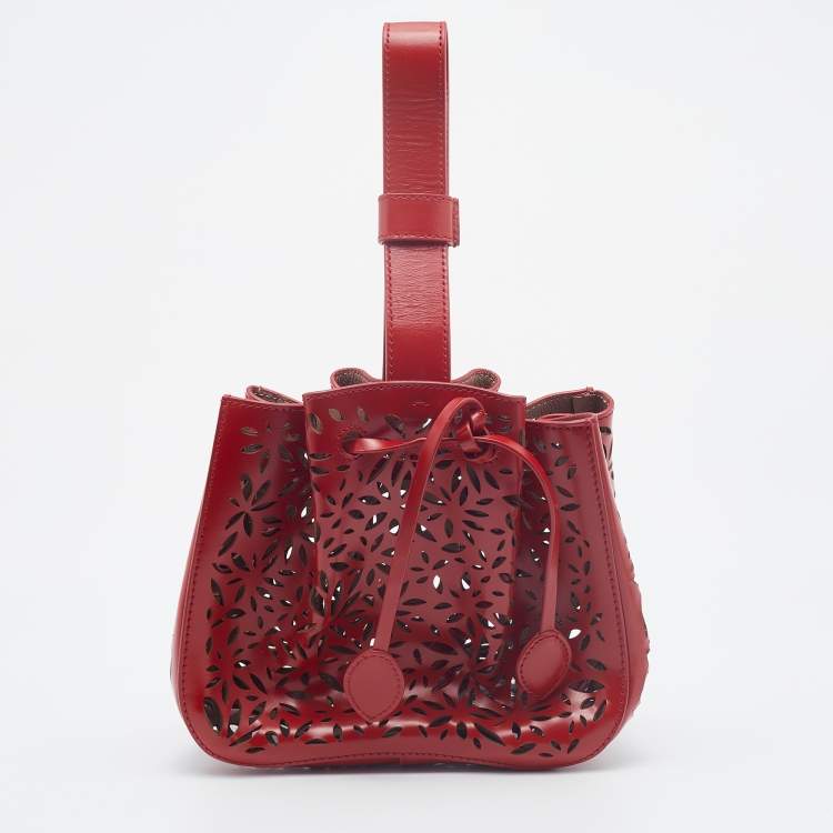Pre Owned Alaia Red Perforated Leather Small Rose Marie Bucket Bag