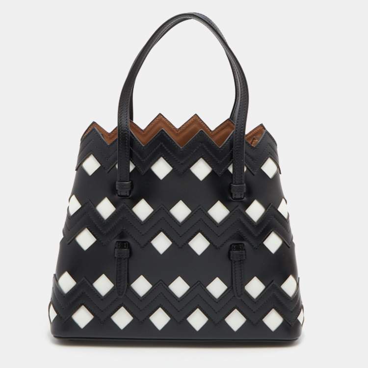 Pre Owned Alaia Black/White Leather Laser Cut Tote