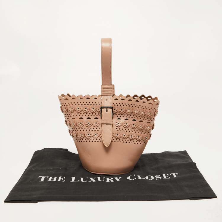 Pre Owned Alaia Beige Leather Laser Cut Bucket Bag