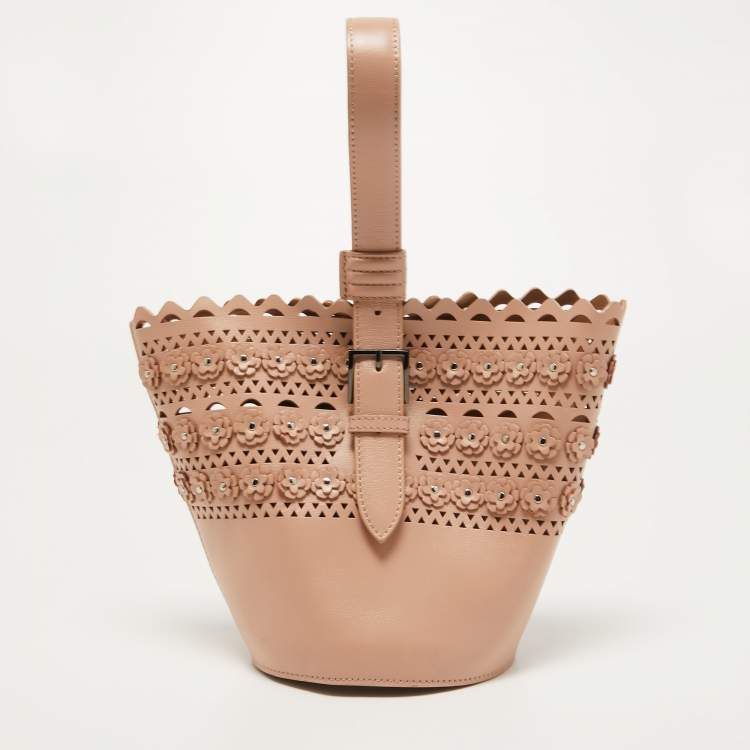 Pre Owned Alaia Beige Leather Laser Cut Bucket Bag