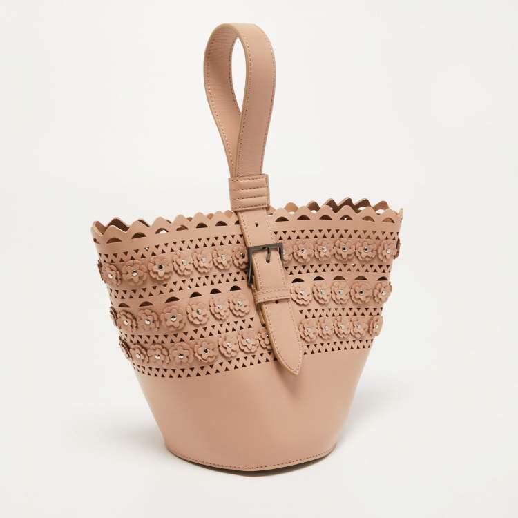 Pre Owned Alaia Beige Leather Laser Cut Bucket Bag