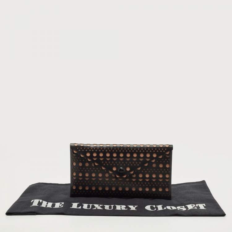 Pre Owned Alaia Black Lasercut Leather Envelope Clutch