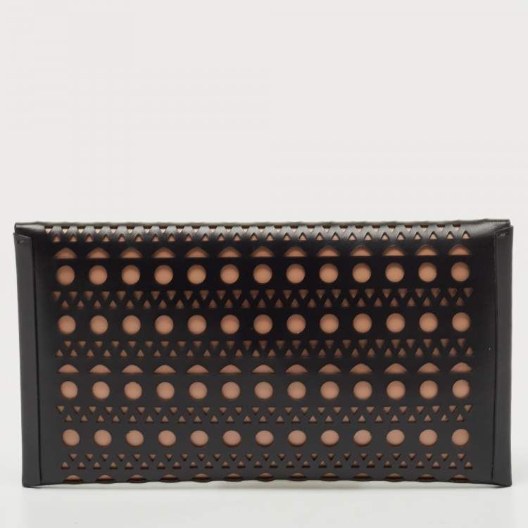 Pre Owned Alaia Black Lasercut Leather Envelope Clutch