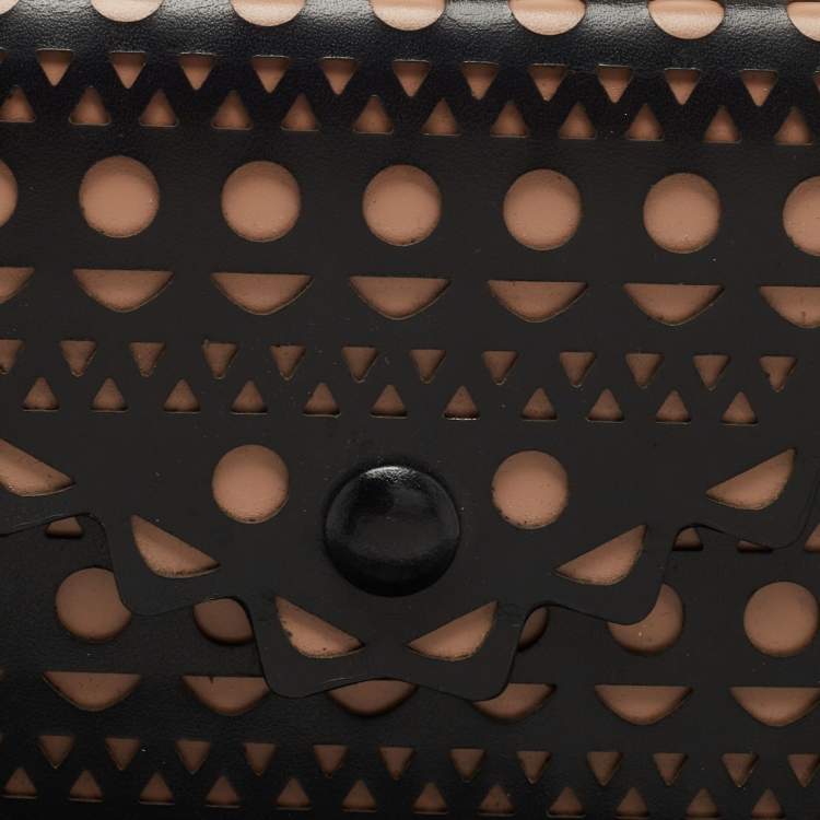 Pre Owned Alaia Black Lasercut Leather Envelope Clutch