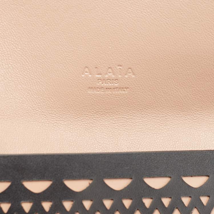 Pre Owned Alaia Black Lasercut Leather Envelope Clutch