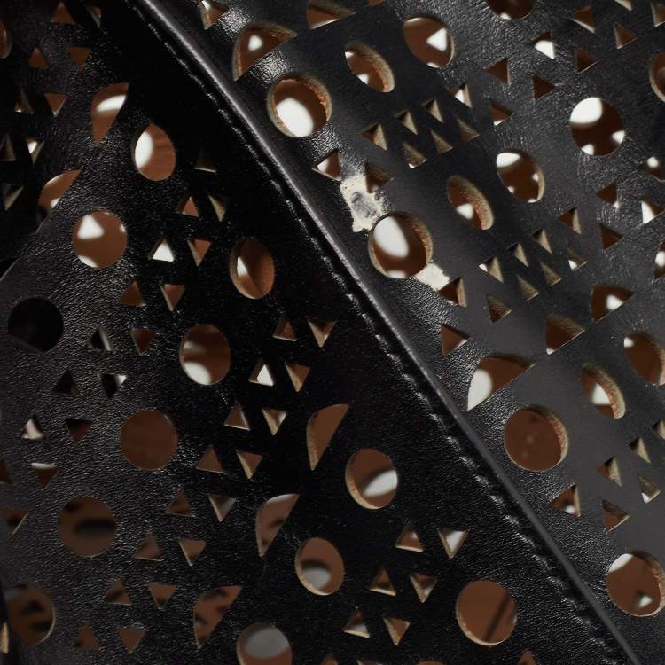 Pre Owned Alaia Black Laser Cut Leather Small Rose Marie Bucket Bag