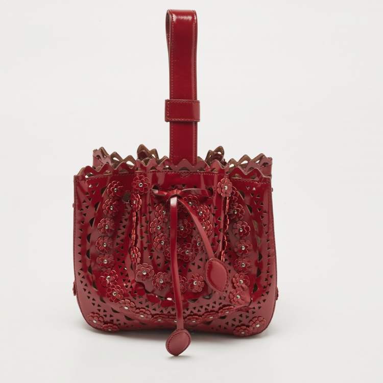 Pre Owned Alaia Burgundy Leather Laser Cut Bucket Bag