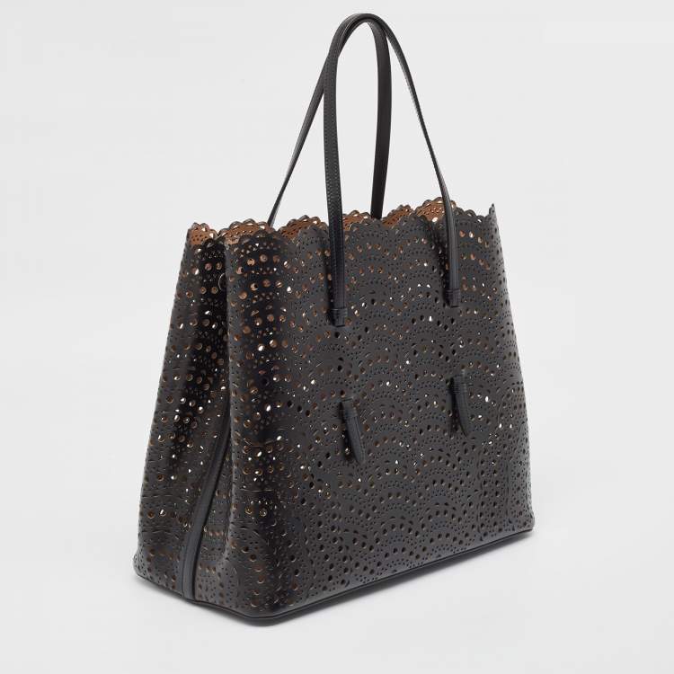 Pre Owned Alaia Black Leather Laser Cut Mina Tote