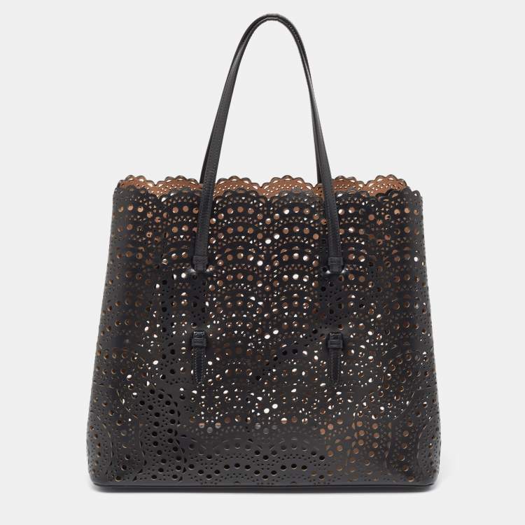 Pre Owned Alaia Black Leather Laser Cut Mina Tote