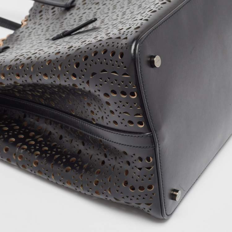 Pre Owned Alaia Black Leather Laser Cut Mina Tote