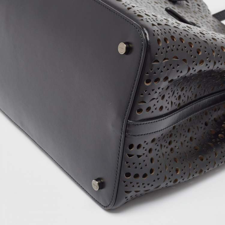 Pre Owned Alaia Black Leather Laser Cut Mina Tote