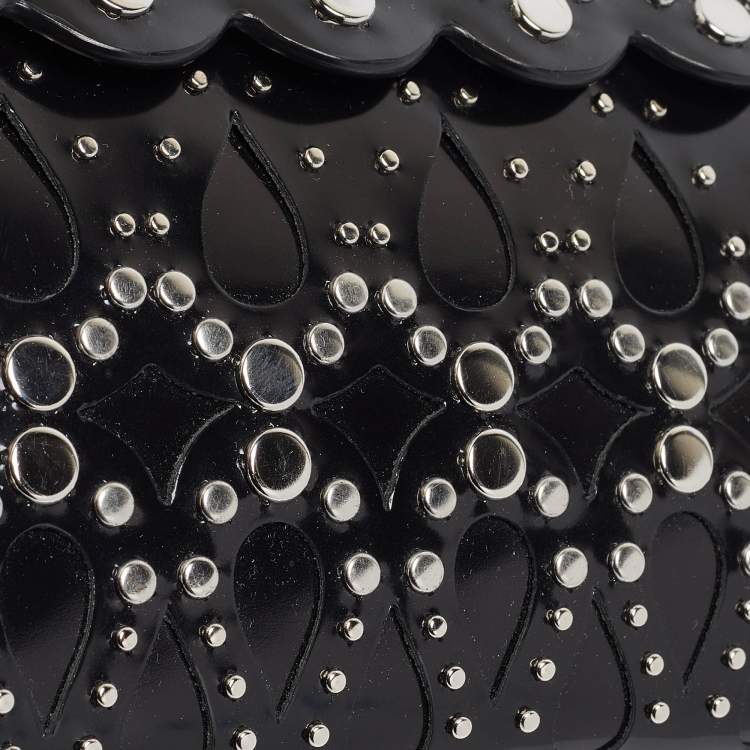 Pre Owned Alaia Black Patent Leather Studded Flap Clutch 