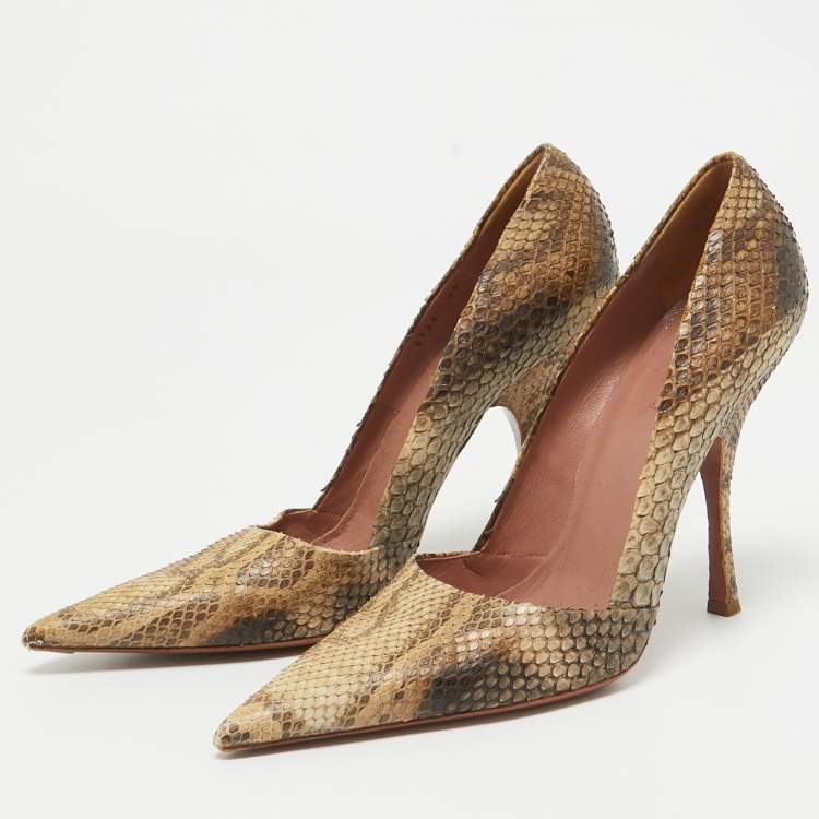 Pre Owned Alaia Beige/Brown Python Leather Pointed Toe Pumps Size 39