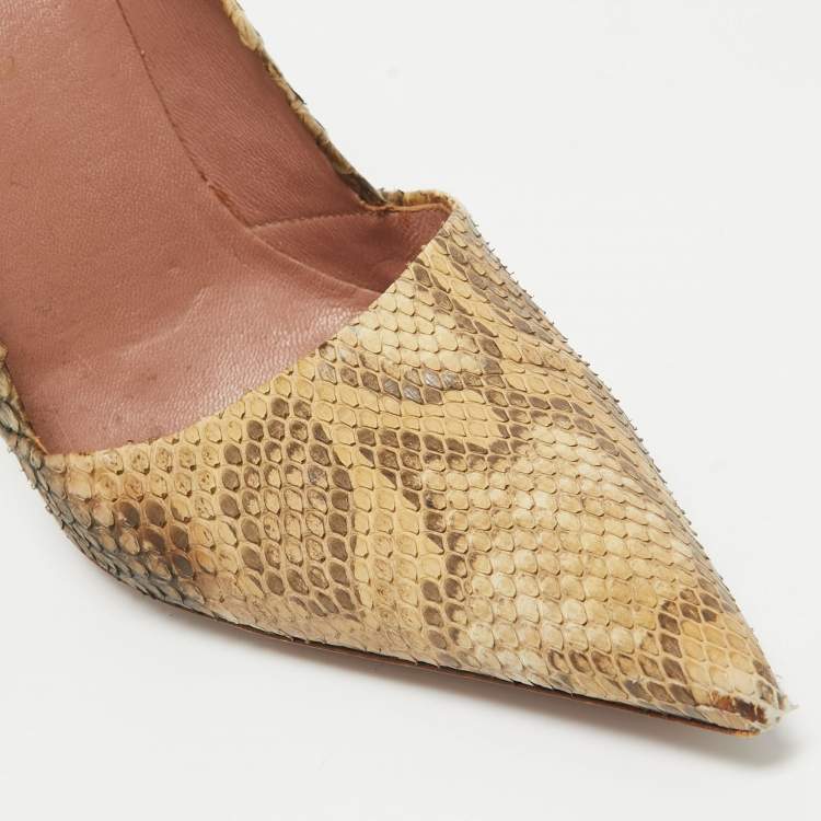 Pre Owned Alaia Beige/Brown Python Leather Pointed Toe Pumps Size 39
