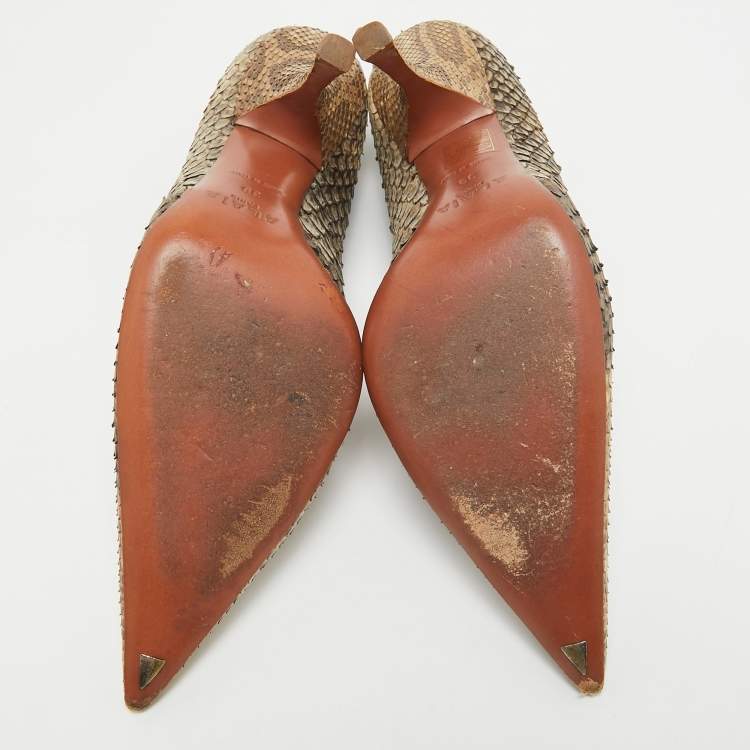 Pre Owned Alaia Beige/Brown Python Leather Pointed Toe Pumps Size 39
