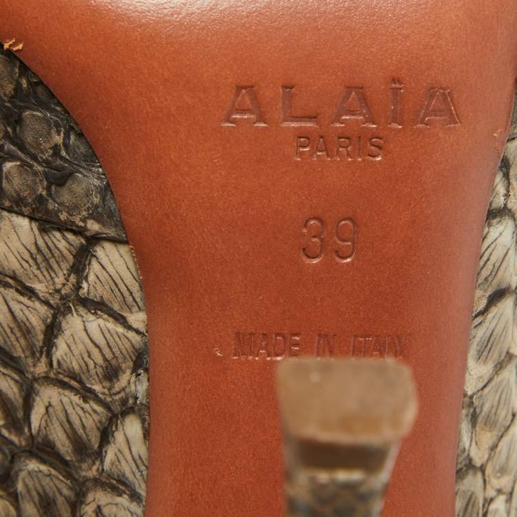 Pre Owned Alaia Beige/Brown Python Leather Pointed Toe Pumps Size 39