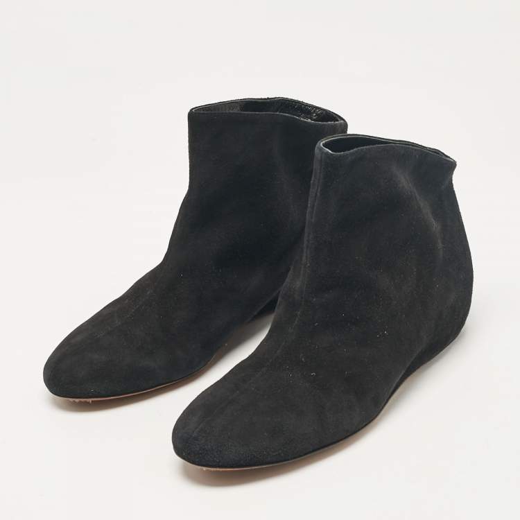 Pre Owned Alaia Black Suede Low Ankle Length Boots Size 35.5