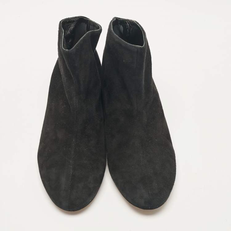 Pre Owned Alaia Black Suede Low Ankle Length Boots Size 35.5