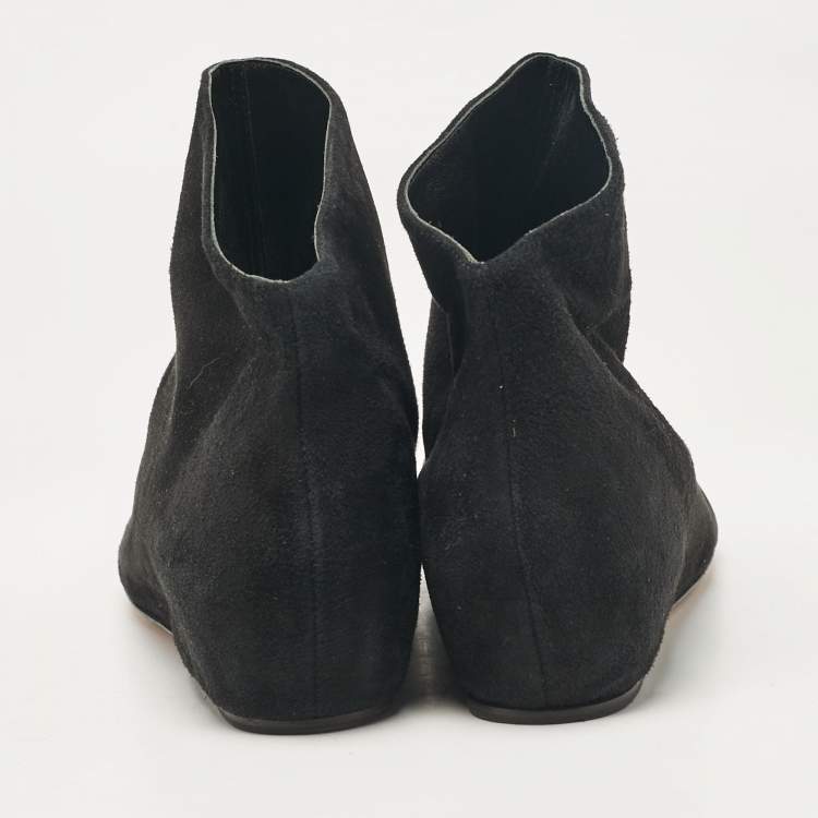 Pre Owned Alaia Black Suede Low Ankle Length Boots Size 35.5
