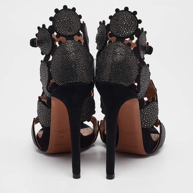 Pre Owned Alaia Black Suede Ankle Strap Sandals Size 37