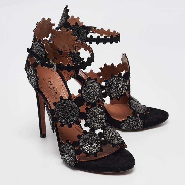 Pre Owned Alaia Black Suede Ankle Strap Sandals Size 37