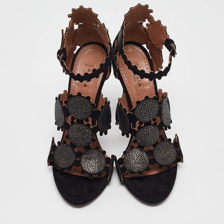 Pre Owned Alaia Black Suede Ankle Strap Sandals Size 37