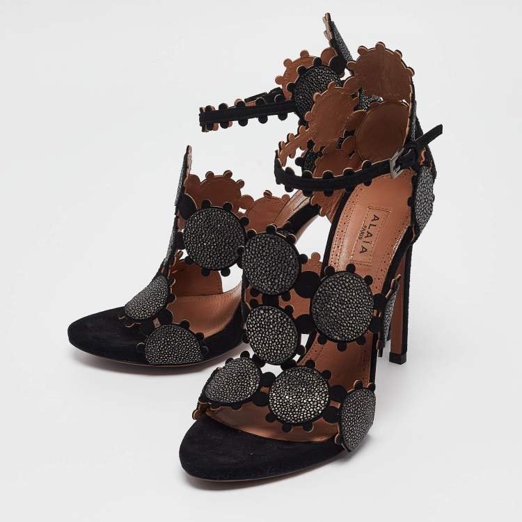 Pre Owned Alaia Black Suede Ankle Strap Sandals Size 37
