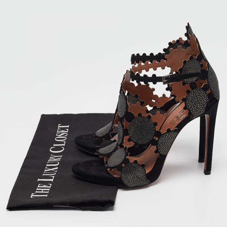Pre Owned Alaia Black Suede Ankle Strap Sandals Size 37