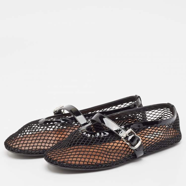 Pre Owned Alaia Black Mesh and Patent Leather Angele Ballet Flats Size 39
