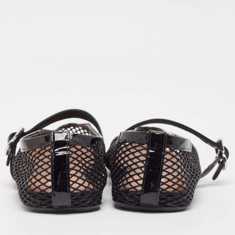 Pre Owned Alaia Black Mesh and Patent Leather Angele Ballet Flats Size 39