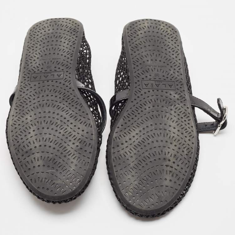 Pre Owned Alaia Black Mesh and Patent Leather Angele Ballet Flats Size 39
