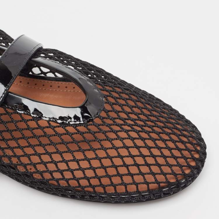 Pre Owned Alaia Black Mesh and Patent Leather Angele Ballet Flats Size 39