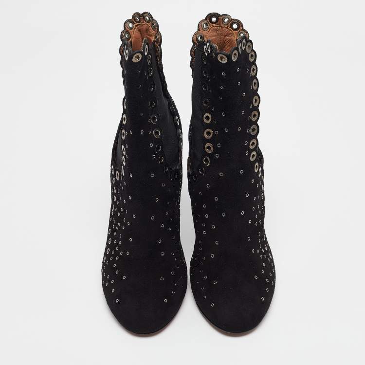 Pre Owned Alaia Black Suede Pointed Toe Ankle Length Boots Size 38