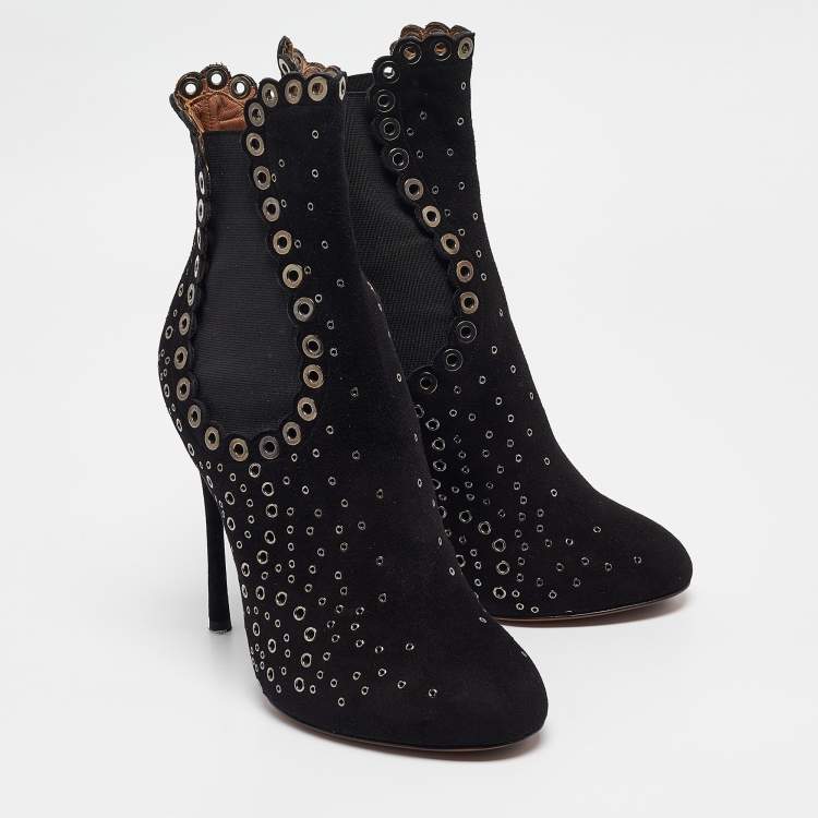 Pre Owned Alaia Black Suede Pointed Toe Ankle Length Boots Size 38