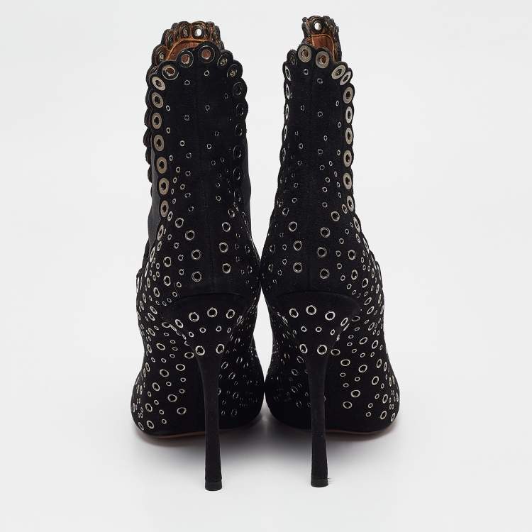 Pre Owned Alaia Black Suede Pointed Toe Ankle Length Boots Size 38
