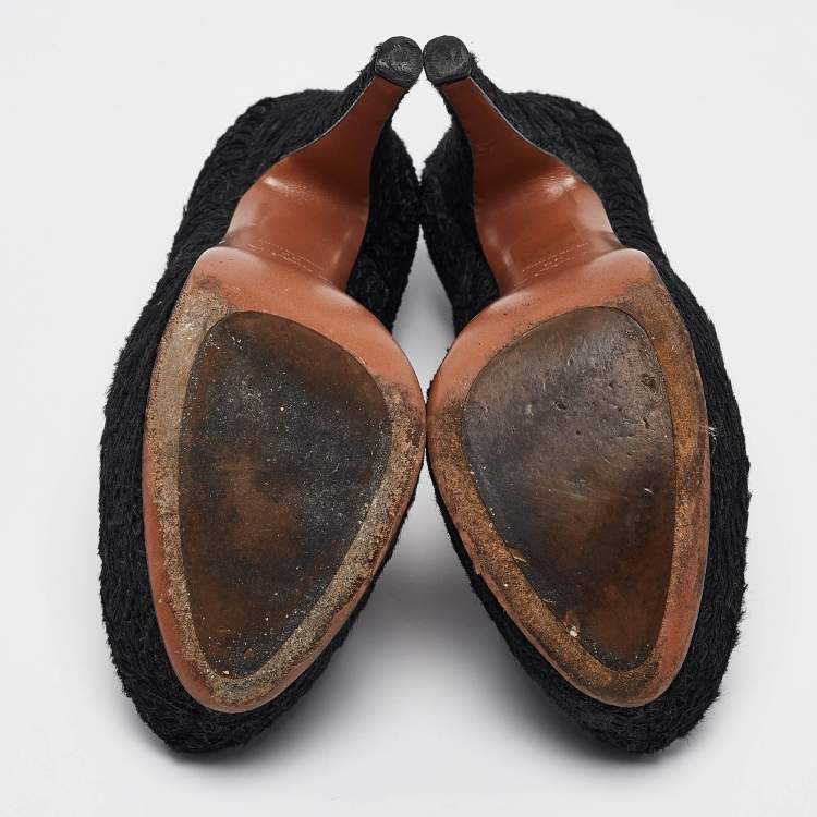 Pre Owned Alaia Black Calfhair and Suede Platform Pumps Size 38