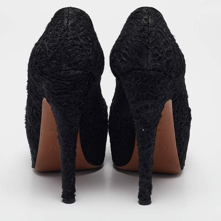 Pre Owned Alaia Black Calfhair and Suede Platform Pumps Size 38