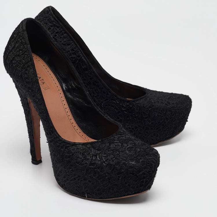 Pre Owned Alaia Black Calfhair and Suede Platform Pumps Size 38
