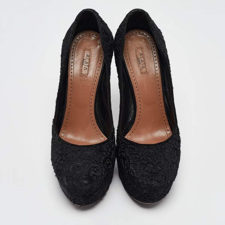 Pre Owned Alaia Black Calfhair and Suede Platform Pumps Size 38