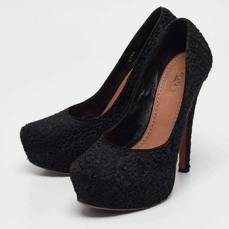 Pre Owned Alaia Black Calfhair and Suede Platform Pumps Size 38