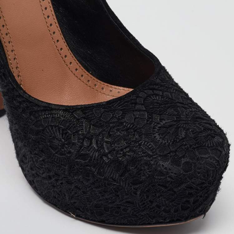 Pre Owned Alaia Black Calfhair and Suede Platform Pumps Size 38