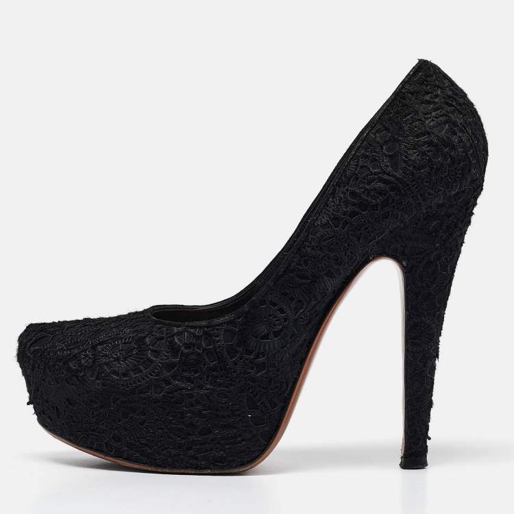 Pre Owned Alaia Black Calfhair and Suede Platform Pumps Size 38
