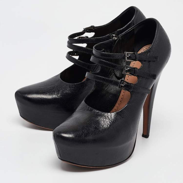 Pre Owned Alaia Black Leather Platform Mary Jane Pumps Size 38
