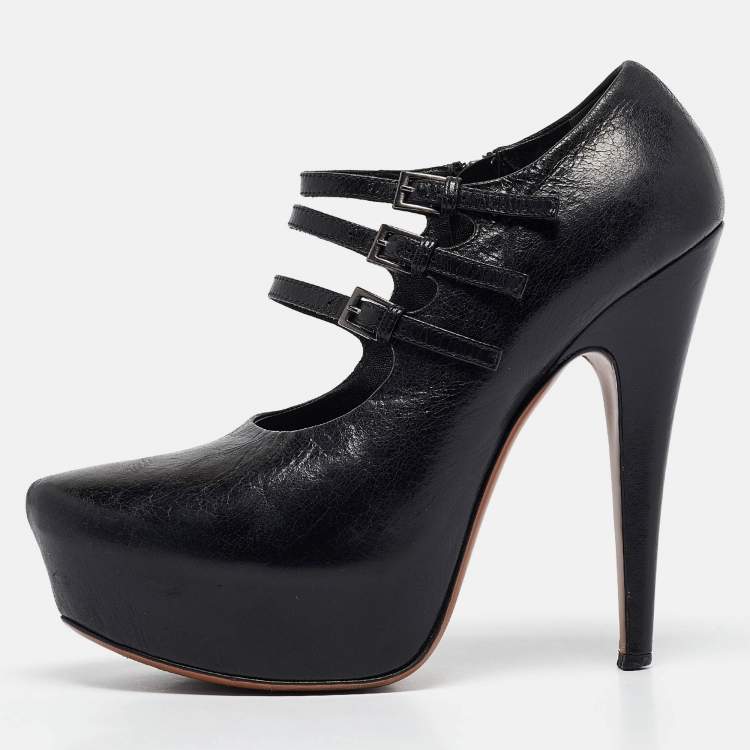 Pre Owned Alaia Black Leather Platform Mary Jane Pumps Size 38